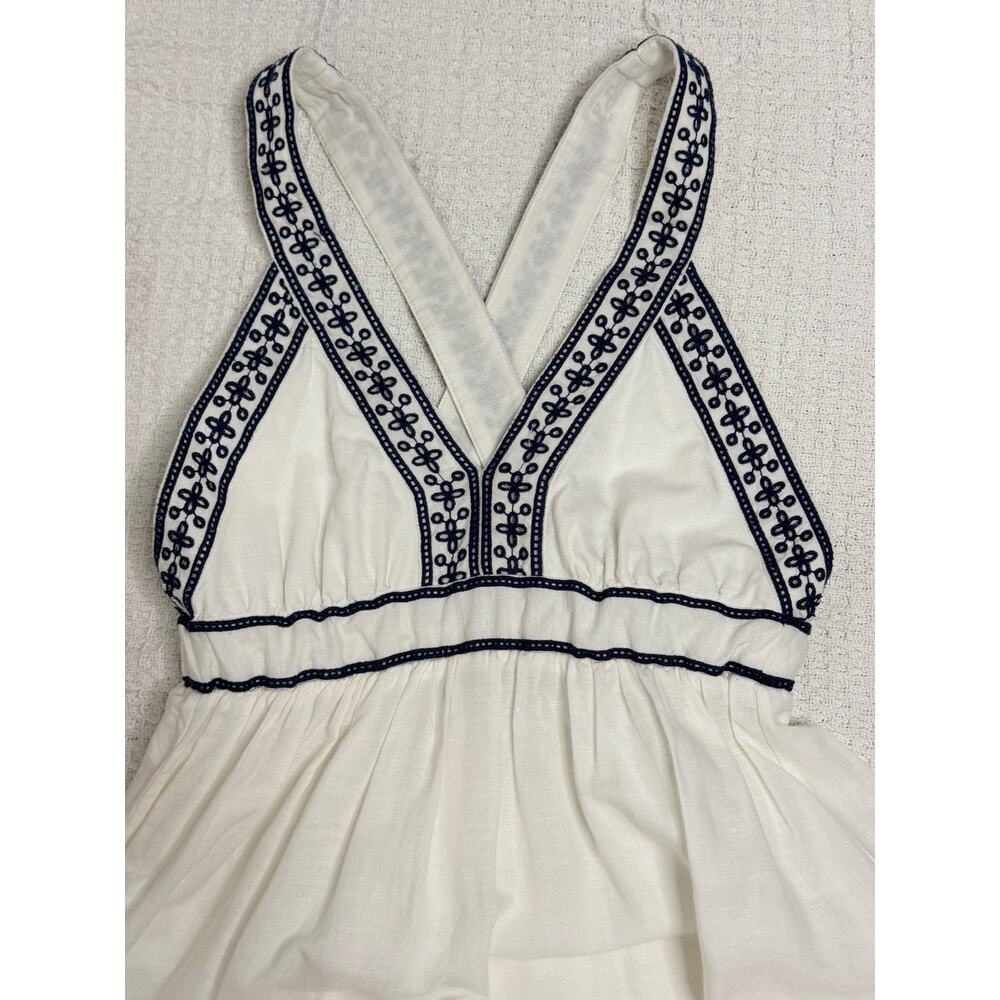 J. Crew White Navy Blue Embroidered Maxi Dress V-Neck Sleeveless Flowy Like New - Picture 4 of 10